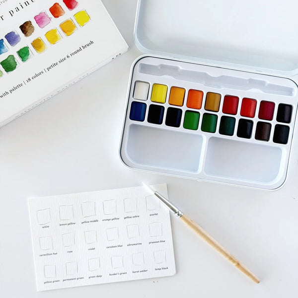 Watercolor Paint Set, 18 Colors w/ Brush by Emily Lex Studio
