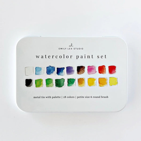 Watercolor Paint Set, 18 Colors w/ Brush by Emily Lex Studio