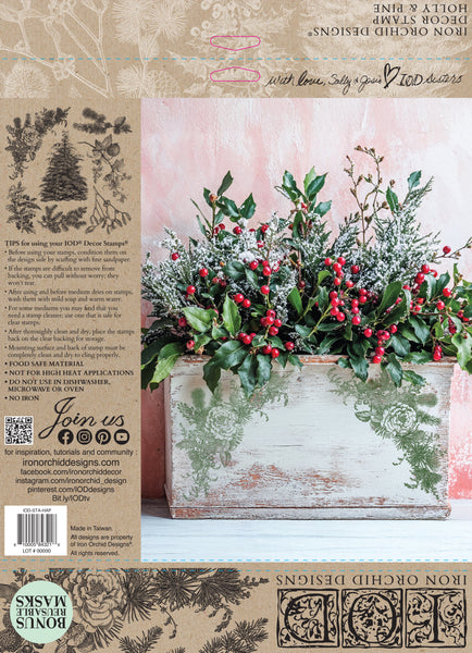 Holly & Pine 12" x 12"| IOD Stamp