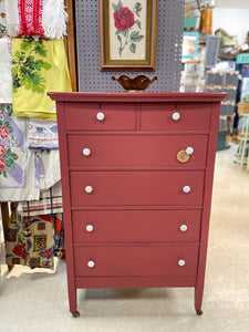 Vintage Red Chest with Enamel Knobs