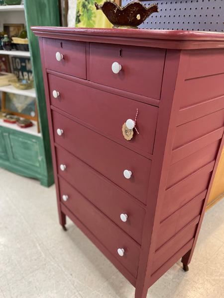 Vintage Red Chest with Enamel Knobs