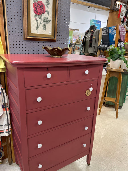 Vintage Red Chest with Enamel Knobs