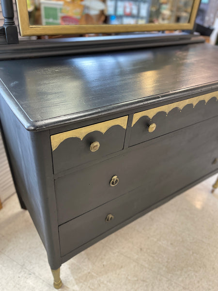 Black & Gold Vintage Dresser with Mirror