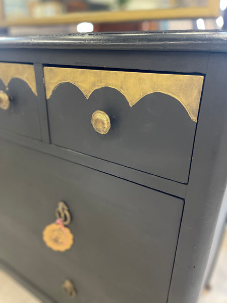 Black & Gold Vintage Dresser with Mirror