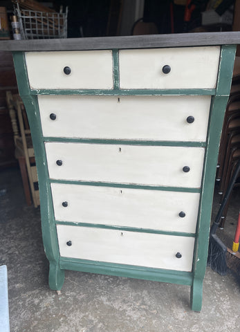 Green & Ivory Painted Vintage Dresser
