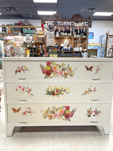 Cream Vintage Dresser with Flowers