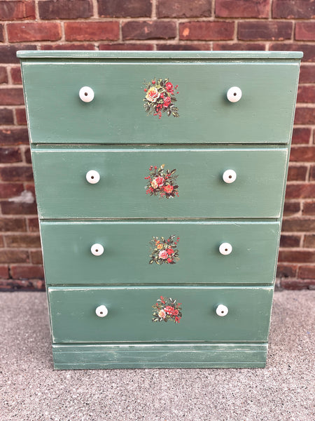 Vintage Green Dresser with Transfers