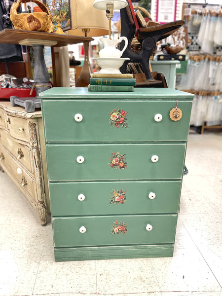 Vintage Green Dresser with Transfers