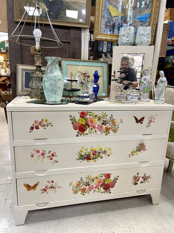 Cream Vintage Dresser with Flowers