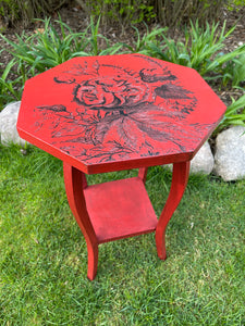Hand-Painted Small  Red End Table
