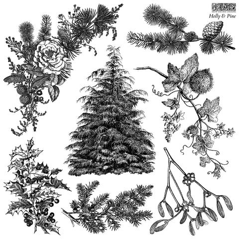 Holly & Pine 12" x 12"| IOD Stamp