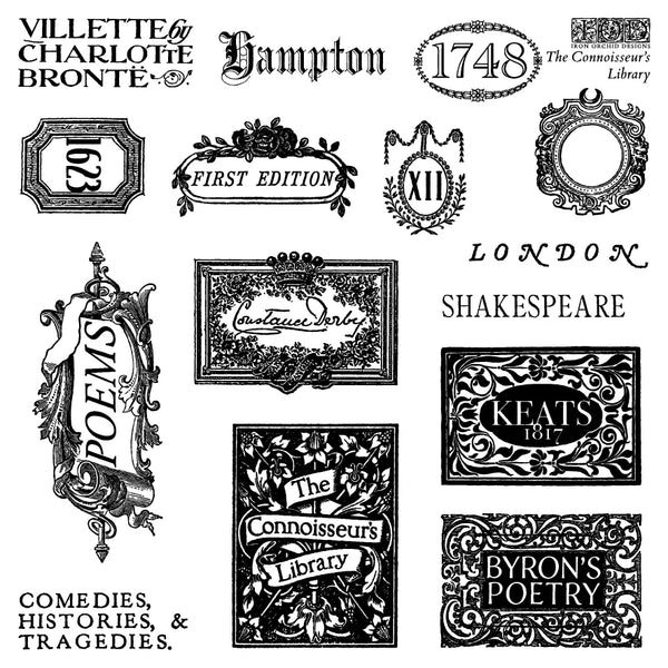 The Connoisseur's Library Labels 6x6 | IOD Stamp