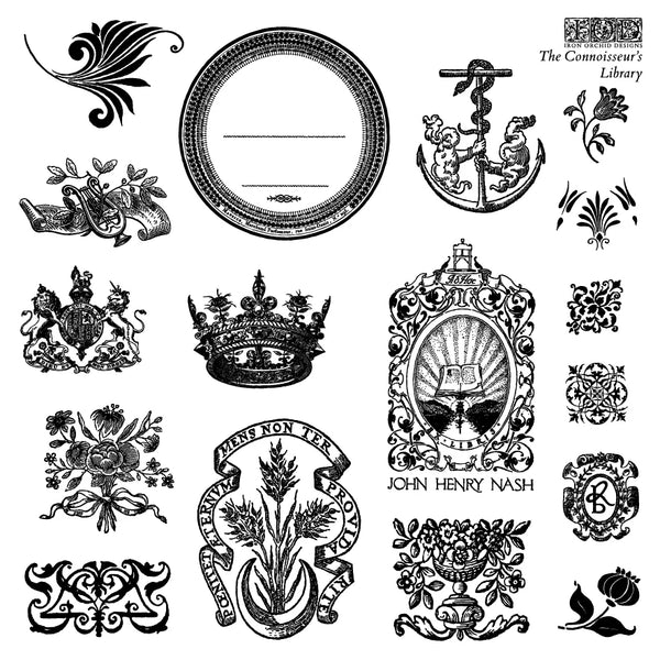 The Connoisseur's Library Labels 6x6 | IOD Stamp