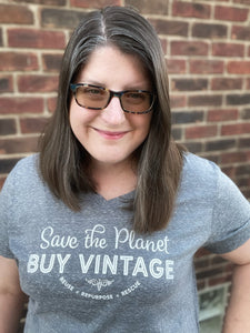 Save the Planet Buy Vintage V-Neck T'Shirt | Charcoal Light Gray Only